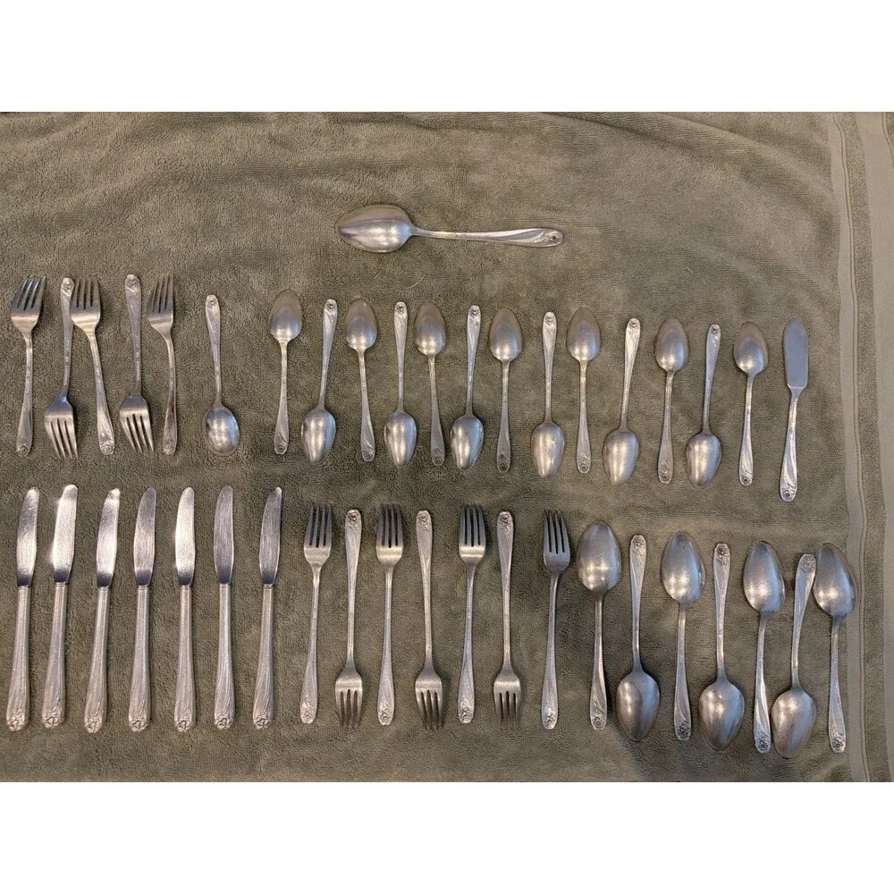 42 Pc 1847 Rogers Brothers Daffodil Silver Plated Flatware Set & Naken Case